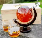 Name Initials Personalised Engraved Globe World Whiskey Decanter Scotch Glass