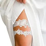 [Psyqtsuary] 2 Pieces Garters for Bride, Wedding Garter Set, White Stretch Lace Garter, Lace & Elastic Wedding Bride Garter, White