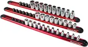 MichaelPro 3-Piece Aluminum Socket Organizer Rail Set- 1/4-inch, 3/8-Inch, and 1/2-Inch Drive Tool Socket Organizers Hold 46 Sockets, Heavy Duty Socket Storage | MP014001