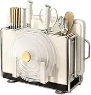 LAGLLGMT Pot Pan Lid Holder, Multifunctional Cutting Board and Knife Drying Rack, Kitchen Countertop Pot Lids Organizer Knife Block Holder with Drain Tray, for Efficient Kitchen Space Utilization