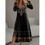 Women's Mini Dress Petite Dress Vintage Dress Boho Dress Elegant Retro Vacation Slim Plain Long Sleeve Crew Neck Black Winter Autumn