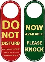 Muka Do Not Disturb Pu Leather Door Hanger Sign Now Available Please Knock Door Sign for Hotel/Office Red/Green, 9.4"X3.1"