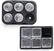 Large Ice Cube Trays Ice Ball Maker with Lids Combo(Set of 2), Silicone Sphere & Square Flexible Ice Cube Molds for Cocktails, Whiskey, Juice and Any Drinks- Reusable & BPA Free(2Pcs/Pack + Funnel)
