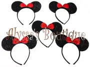 5 Minnie Mouse Ears Headbands Black With Red Bow Party Favors Costume Mickey New