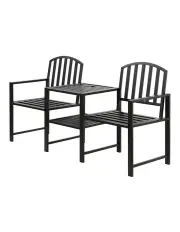[Gardeon] Outdoor Steel Table Garden Bench in Black
