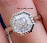 3 CT Asscher Cut Moissanite Hidden Halo Engagement Ring 14K White Gold Ring