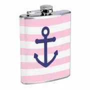 Anchor Stripe Em1 Flask 8oz Stainless Steel Hip Drinking Whiskey