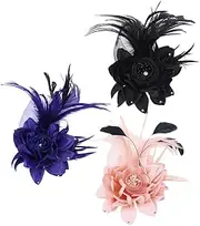 [PLAFOPE] Large Flower Brooch Handmade Fabric Black Flower Hairpins for Ladies Girls Headband