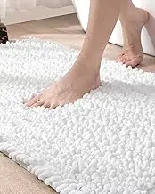 DEXI Bathroom Rug Mat, 40 x 60cm, Luxury Chenille Shaggy Bath Rugs, Extra Soft and Thick, Absorbent Water, Non-Slip, Machine Washable Bathmats for Shower Floor, Tub, White