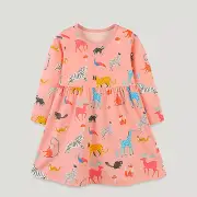 Toddler Girls Long Sleeve Cartoon Prints Pink Dress Princess Dress Dance Party