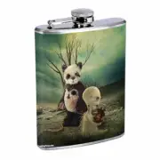 Panda Alien Heart Em1 Flask 8oz Stainless Steel Hip Drinking Whiskey