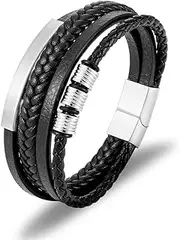 [HEIX] Adult Multilayer Braised Leather Bracelet Stainless Steel Clasp Gift Idea for Men & Women Jewelry
