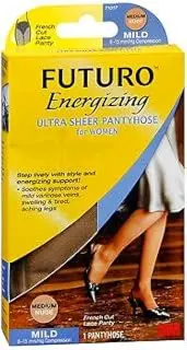 FUTURO Energizing Ultra Sheer Pantyhose for Women French Cut Lace Panty Mild Medium Nude 1 Pair