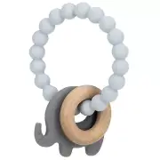 Nuby Natural Wood & Silicone Teether Ring: 3 M+ Elephant Gray