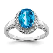 Sterling Silver Rhodium Blue Topaz u0026 Diamond Ring