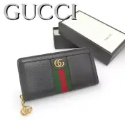 Gucci Ophidia Round Zipper Long Wallet Sherry Line Leather Genuine Black Box Inc