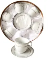 12 Pcs Silver Line Floral Design Tea Cup/Saucer Set For 6 Persons Gift Boxed