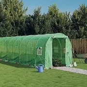 Greenhouse with Steel Frame Green 28m²- Spacious 14x2x2m Plant House with Durable PE Cover & Sturdy Steel Frame for Garden & Outdoor Use, Includes Zippered Door & Roll-Up Windows,Ideal for All Seasons