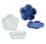 Set of 4 PCS. Japanese Ceramic Chopstick Rest Blue & White Sakura Made in Japan