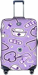 [Pvinnk] Nurse Pattern Purple Print Protective Luggage Cover Elastic Washable Suitcase Protector Travel Gear Protector, White, Medium