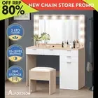 ALFORDSON Dressing Table Stool Set Makeup Mirror Desk 12 LED Bulbs Oak