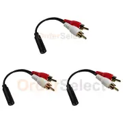 3 NEW 2x RCA Male,1x 3.5mm Stereo Female,Y-Cable 6-Inch Gold plated Connector
