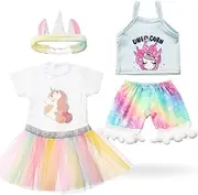 ZJoey Stuffed Animal Clothing - Set of 2 Summer Teddy Bear Outfits (Cap & Gown) - Unicorn Style - Fit 14"-18" - Pastel Shades of Pink, Purple, and Blue with Vibrant Cartoon Colors