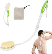 AIMALL Extra Long Curved Handle Bath Brush with Soft Nylon Bristles and Microfiber Towel for Elderly, Easy Back Scrubbing and Pain-Free Cleaning