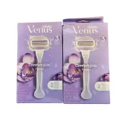 2x Gillette Venus ComfortGlide Freesia Women's Razor Handle + 2 Blade Refills ea