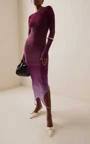 [The Attico] Garter-Detailed Ombré-Knit Midi Dress