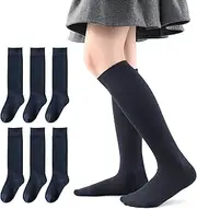 [MINI PANDA] 6 Pairs of Girls and Boys Knee High Socks, Soft Kids School Uniform Socks long socks
