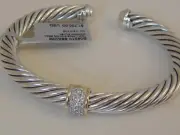 $1800 DAVID YURMAN 18K YELLOW GOLD, SILVER DIAMOND STATION BRACELET size-M