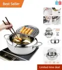 11-Inch Tempura Fryer Pot - 304 Stainless Steel, Temperature Control & Lid