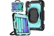 iPad Mini 7 2024 8.3 Inch Rotatable Handle Ring Folding Stand Case with Screen Protector-Black&SkyBlue
