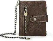 [Contacts] Contact's Chain Wallet for Men Anti-Theft Biker Wallet Crazy Horse Leather Bifold Purse Mens Brown RFID Blocking Zipper Coin Holder