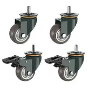 Caster Wheels,4 PCS M16 Thread Heavy Duty Wheels with Brake Universal 360 Swivel Nature Trolley Replacements 3 Inch As Shown