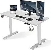 USOR Electric Standing Desk Adjustable Height 160cm x 60cm Computer Desk Sit Stand Ergonomic Home Office Desk Memory Preset Table with Whole-Piece Desktop (White Frame + White Desktop)