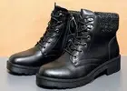 AquaDiva Boots Womens 8.5 Black Combat Leather Side Zip NEW Knit Cuff Lug Chunky