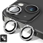 Kucheed Diamond Camera Lens Protector for iPhone 13/iPhone 13 Mini, Bling 9H Tempered Glass Camera Cover, Individual Automatic Alignment Metal Rings, Glitter Phone Lens Cover Film Stickers