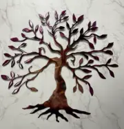 Olive Tree of Life - Metal Wall Art - Copper and Purple Tinged 14"