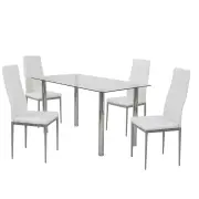 5PC Indoor Dining Table and Chairs Dinner Set Glass Leather Kitchen-White
