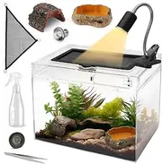 Habitat Terrarium Enclosure,Small Reptile Tank with Bearded Dragon Hammock,Heat Lamp,Hide Cave for Small Reptiles,Amphibians,Lizard,Mantis,Spider,Leopard Gecko,Corn Snake,Turtle,Frog,Chameleons