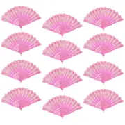 12pce Pink Glitter Hand Fan Beautiful Colour Butterfly Design Fold Out Party