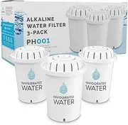 PH001 Alkaline Water Filter - Replacement Water Filter By Invigorated Water - Ionized Water Filter Cartridge - For Invigorated Living Pitcher, Ionizer, Purifier, 96 Gallon Capacity (3-Pack).
