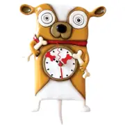 ✤ New ALLEN DESIGNS WALL CLOCK Swing Pendulum ENGLISH BULLDOG Roofus Dog Bones
