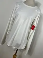 New Spanx 2X Shirt Bodysuit White Long Sleeve Dipped Back Stretch Slimming H4