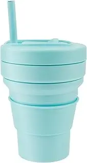 Collapsible Coffee Cup Travel Mug Reusable Coffee Mug Silicone Leak Proof Foldable Portable Expandable Straw Cup Heat Resistant Space Saving for Picnic Outdoor (Green)