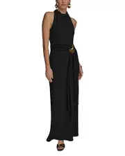 Donna Karan Cowlneck Sash Belt Gown