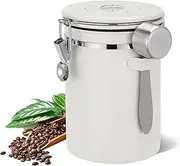 Airtight Coffee Canister, 1.8L/60oz Large Stainless Steel Kitchen Storage Container with Measuring Scoop, Date-Tracker and CO2-Release Valve for Grounds Coffee Beans Tea Sugar Cereal Flour(White)