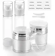Bubimon 7 Pack Airless Pump Jars, 1.7oz/50ml Cosmetic Containers, Leak Proof Refillable, Cream Jar, Vacuum Bottle for Cream Lotion, Toiletries, Shampoo, Body Wash